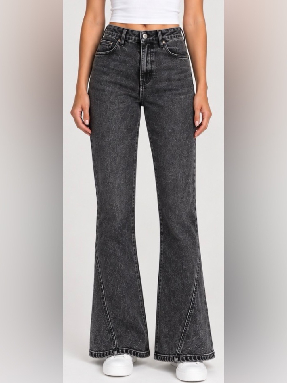 Ann Andelman Pink Patch Asymmetric Flare Jeans Women’s 27 Black Twisted Seam